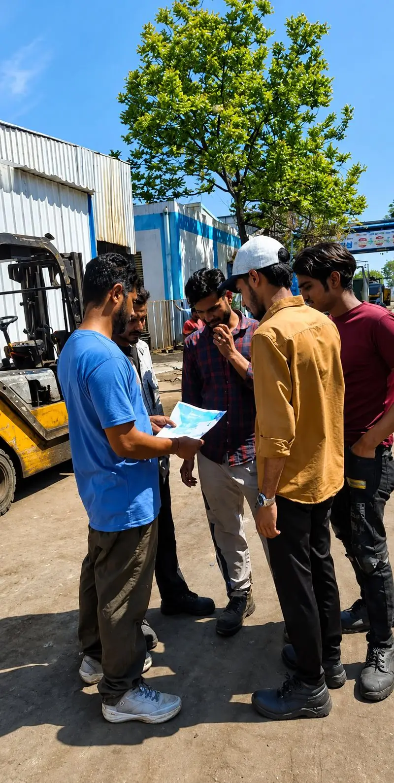 Onkar field supervisor briefing forklift operators on-site with safety and loading instructions before the shift