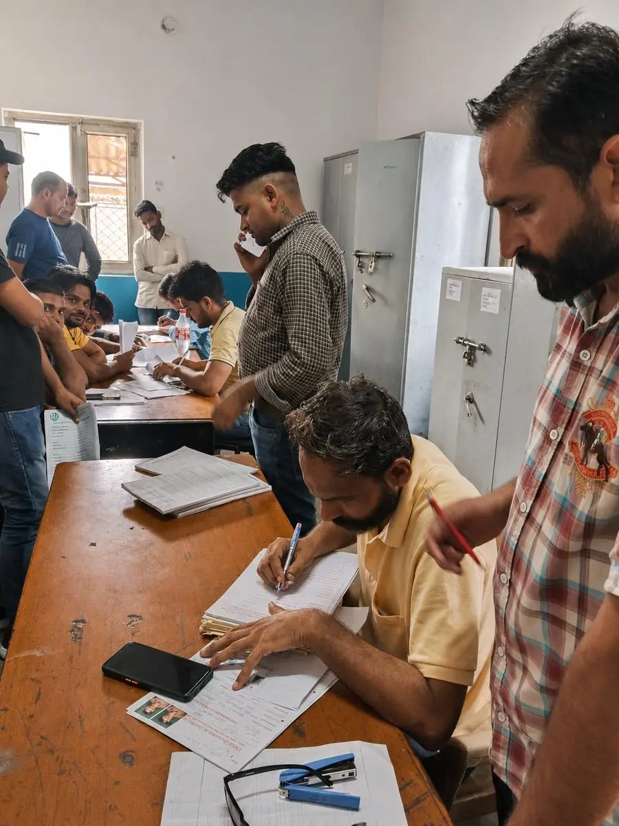 Supervisors filing PF, ESIC and wage-register paperwork for every deployed worker — monthly, on time, on the seventh of